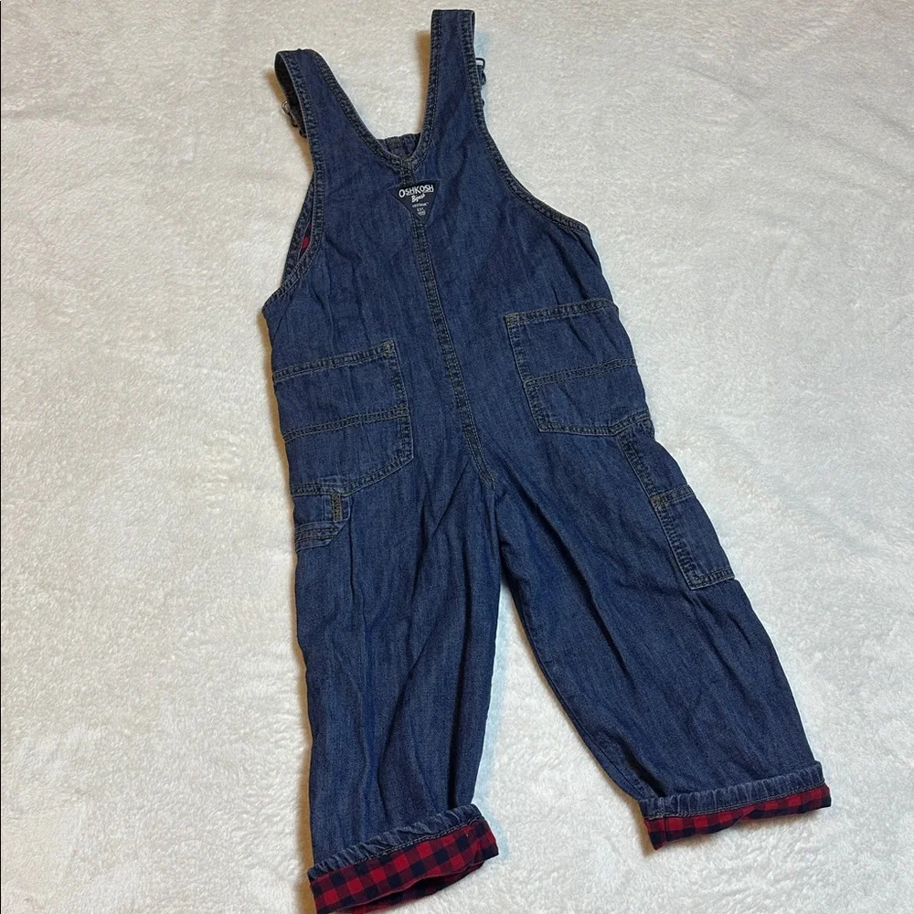 OshKosh B'gosh 3T Youth‎ Flannel Lined Denim Jean Vestbak Overalls Farm Western